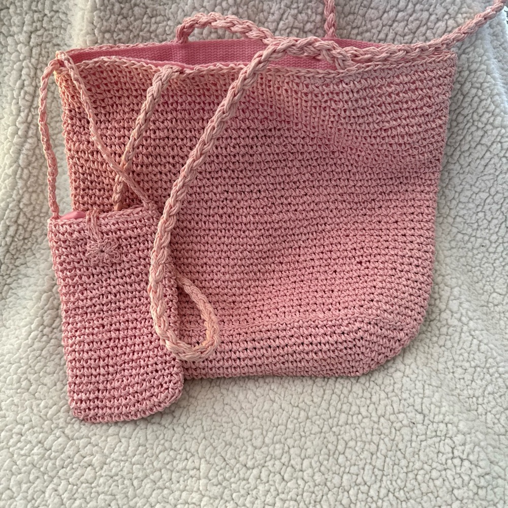 Charter club Pink straw Crochet Tote Bag with Floral Embroidery - Picture 6 of 7